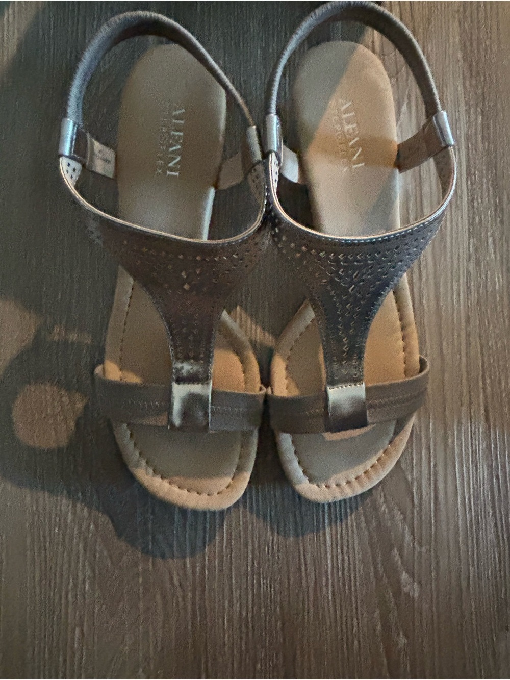 Alfani Brown T‑Strap Perforated Sandals